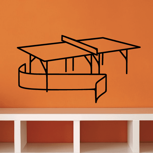 Black ping pong table wall decal, simple outline with net and paddles