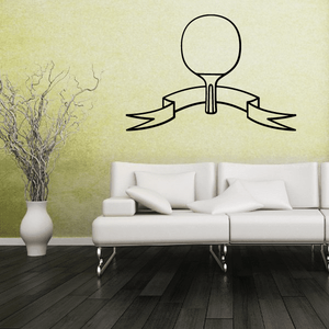 Ping pong wall decal vinyl with paddle and center net line drawing in black