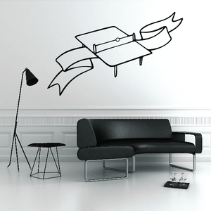 Ping pong wall decal vinyl with ping-pong table and paddles in black outline