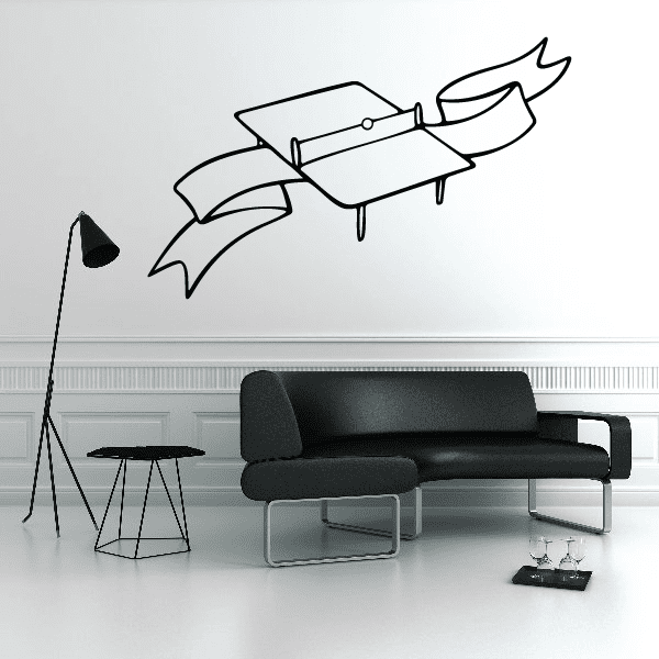 Ping pong wall decal vinyl with ping-pong table and paddles in black outline