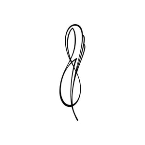 Black pinstripe vinyl window decal, infinity-style script