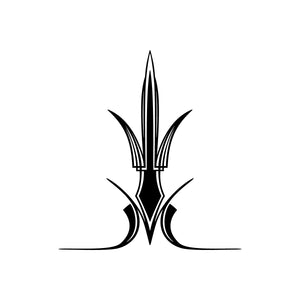 Car window vinyl decal, black fleur-de-lis with pinstripe lines