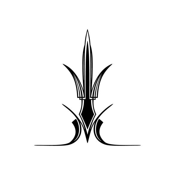 Car window vinyl decal, black fleur-de-lis with pinstripe lines