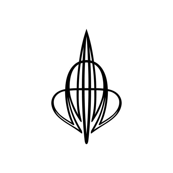 Car window vinyl decal, black stylized pinstripe emblem with vertical line bars