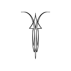Black pinstripe vinyl decal with crossed V-shaped lines and pointed center