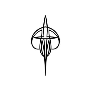 Fleur-de-lis window decal sticker with black pinstripe lines