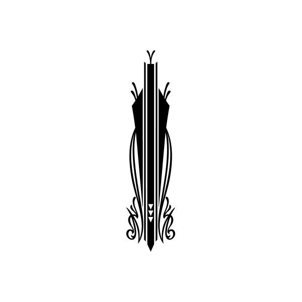 Black vertical pinstripe vinyl decal sticker with crest-like flame shape