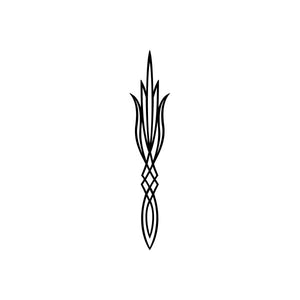 Black ornamental pinstripe vinyl decal sticker with flame-like teardrop design