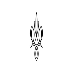 Black pinstripe car window vinyl decal with stylized vertical lines and oval loops