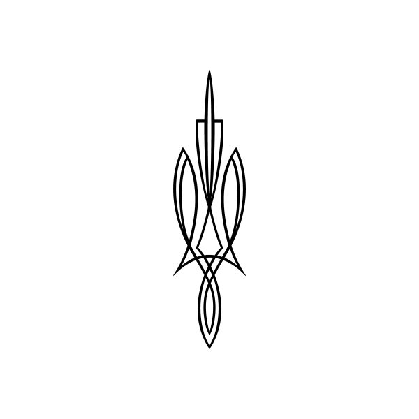 Black pinstripe car window vinyl decal with stylized vertical lines and oval loops