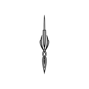 Pinstripe car window vinyl decal, black vertical teardrop with swirl lines