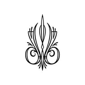 Fleur-de-lis window vinyl decal sticker, black ornate emblem
