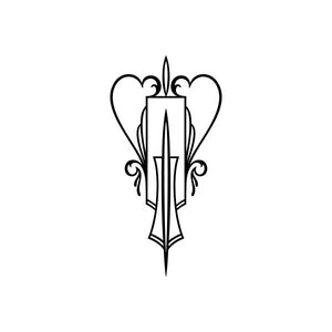 Car window vinyl decal with black hearts and fleur-de-lis crest