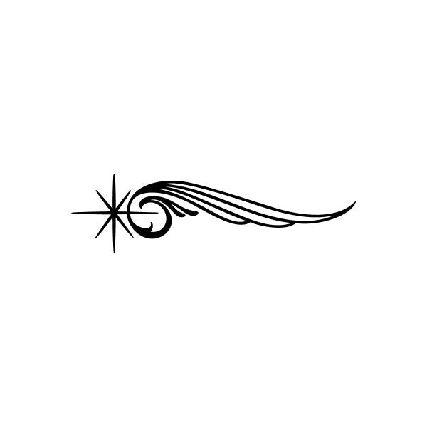Pinstripe vinyl decal sticker with black starburst and swooping line design