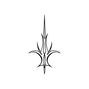 Black stylized trident window vinyl decal sticker with symmetrical pinstripe lines