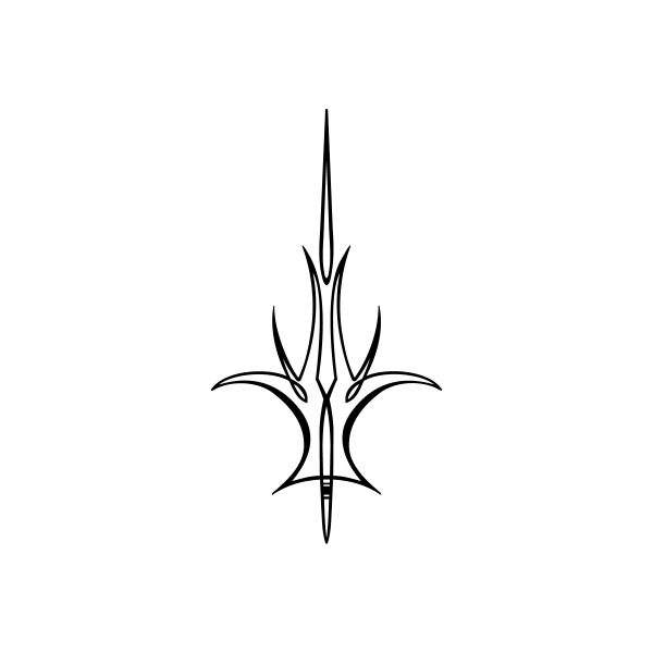 Black stylized trident window vinyl decal sticker with symmetrical pinstripe lines