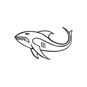 Shark window vinyl decal sticker with black outline, open mouth and teeth