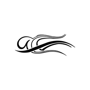 Black pinstripe vinyl car window decal with sweeping curved line design