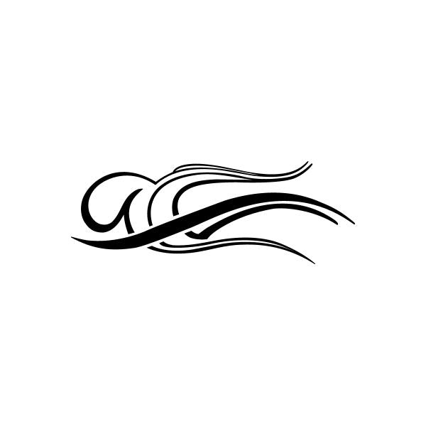 Black pinstripe vinyl car window decal with sweeping curved line design