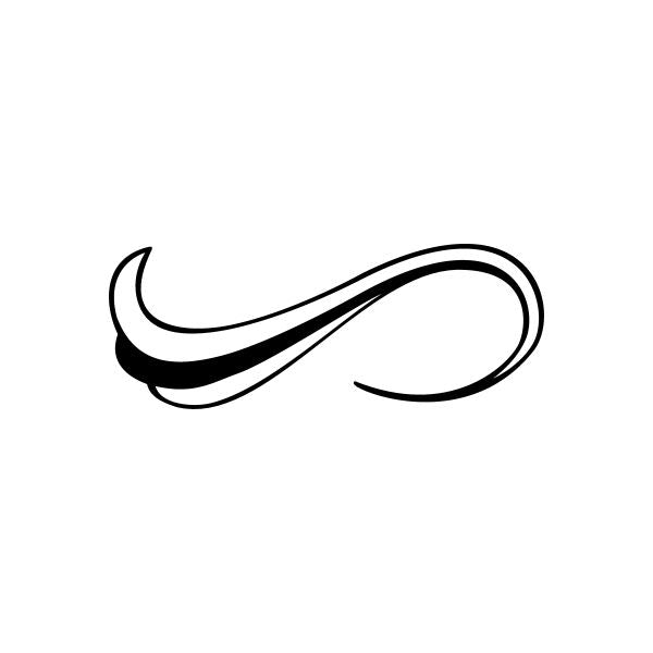 Car window pinstripe vinyl decal with black curved double-line swoosh