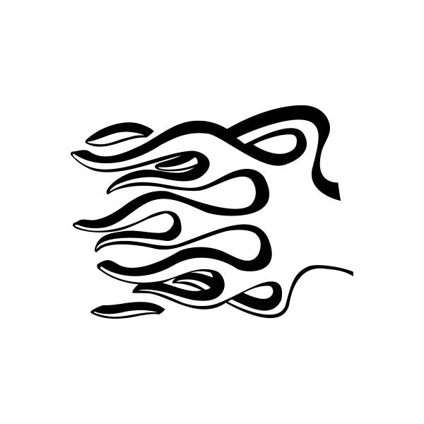 Black flame-style car window vinyl decal with pinstripe lines