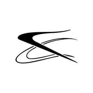 Car window vinyl decal sticker with black swoosh and curved pinstripe lines