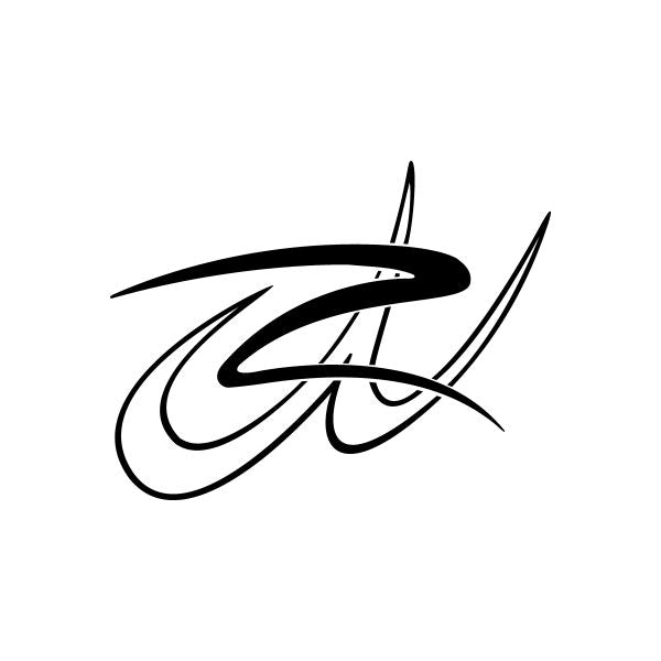Black stylized script vinyl decal sticker with curved swoosh lines
