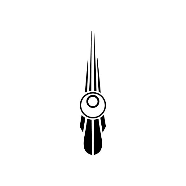 Black circular pinstripe car window vinyl decal with vertical stripes and ribbon