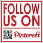 Red and white Follow Us on Pinterest sticker with QR code and Pinterest logo
