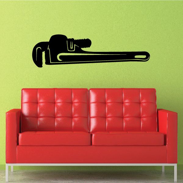 Black pipe wrench wall decal with handle and jaw detail