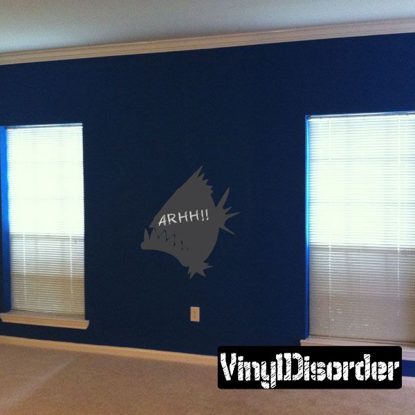 Chalkboard wall decal of a roaring shark with text 'ARHHH!'