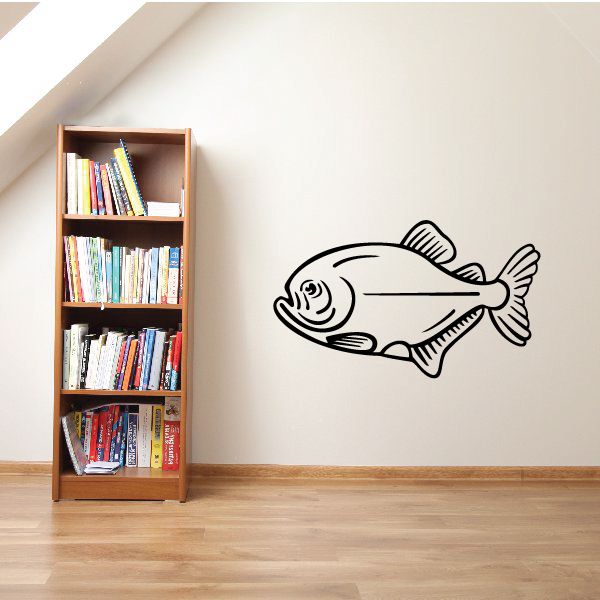 Fish wall decal, black piranha outline sticker
