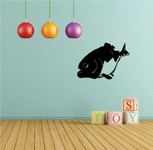 Fish hunting wall decal with black piranha silhouette