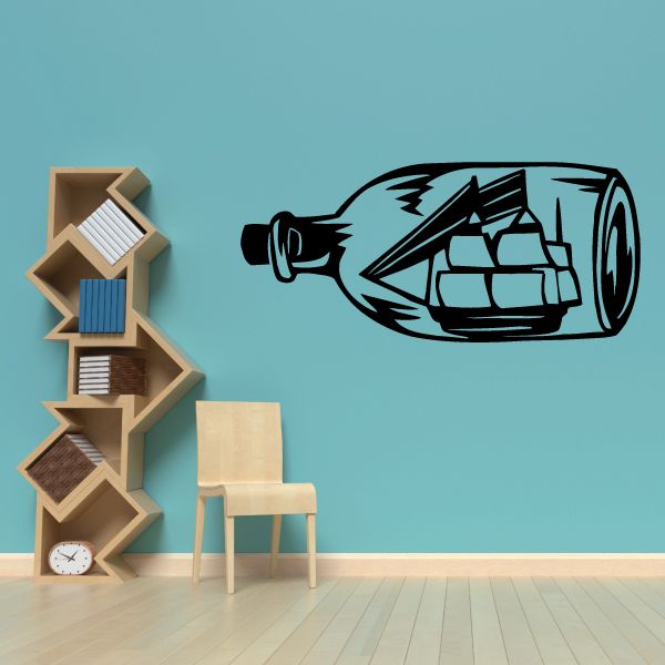 Pirate ship in a bottle wall decal, black graphic vinyl sticker
