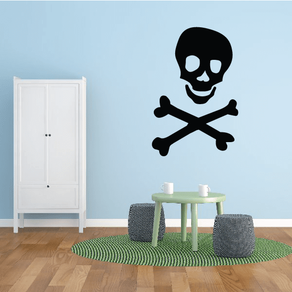 Pirate skull and crossbones wall decal, black graphic