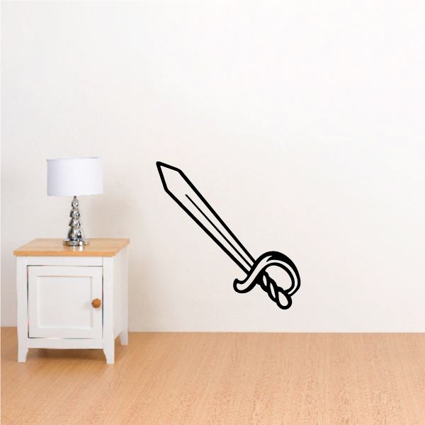 Pirate sword wall decal with coiled hilt and black outline