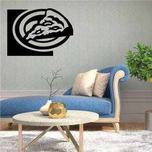 Pizza slice wall decal with bold black outline on light wall