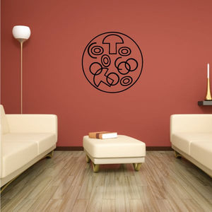 Pizza wall decal: black circular pizza slice line art on wall