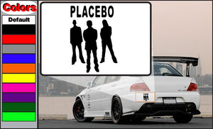 Placebo Boys band decal with PLACEBO text and four black silhouettes on a white badge