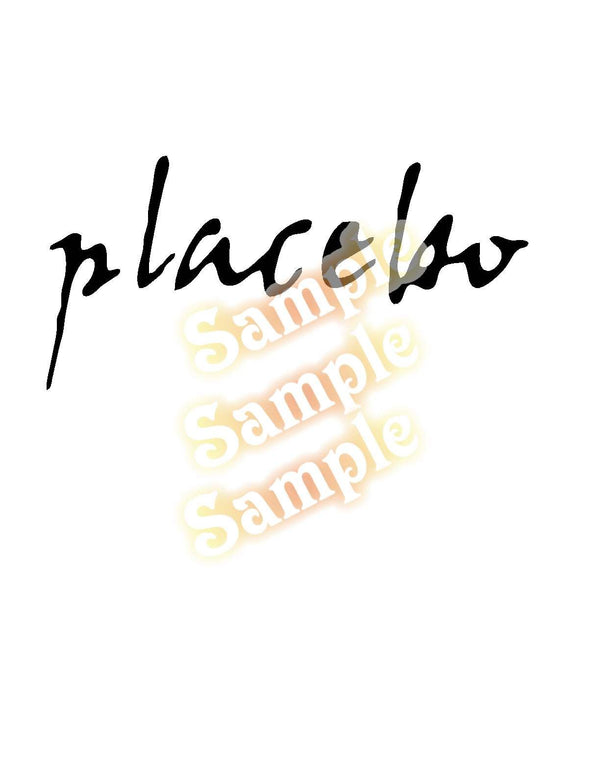 Black cursive decal with Placebo lettering