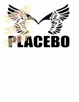 Black wing decal with bold PLACEBO lettering