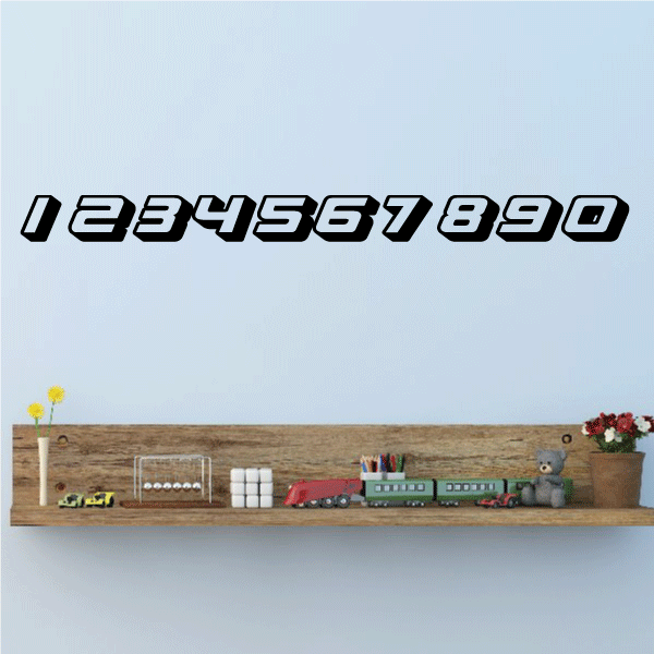 Race number decal with stylized black-and-white digits 1234567890