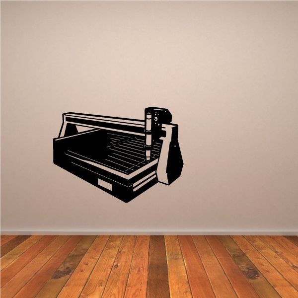 Black plasma table wall decal with rectangular cutting unit and two support arms