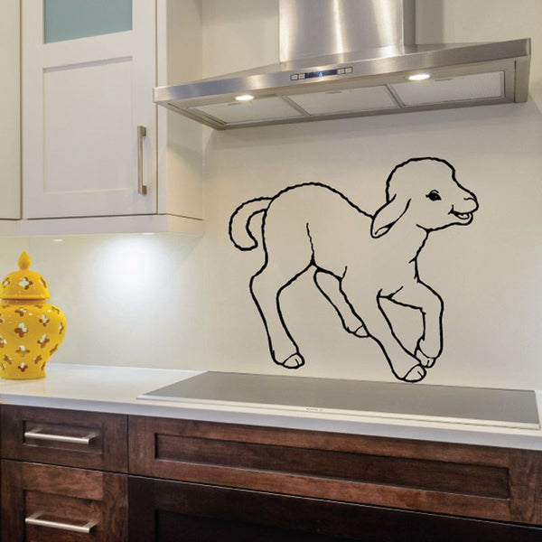 Baby lamb wall decal with black outline illustration and white fill