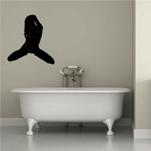 Playful kneeling woman silhouette wall decal, dark black