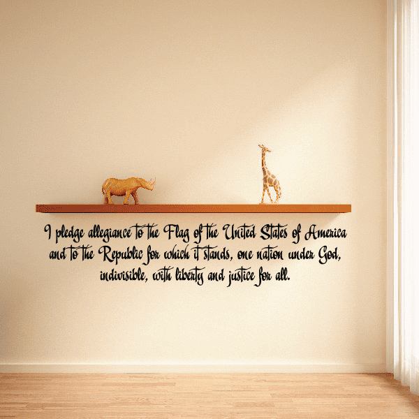 Pledge of Allegiance quote wall decal with cursive text and small icon graphics