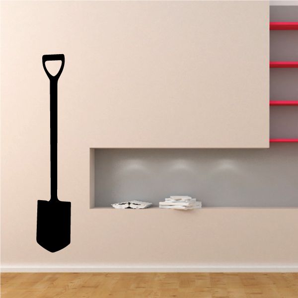 Black pointed digging shovel wall decal with long handle and spade