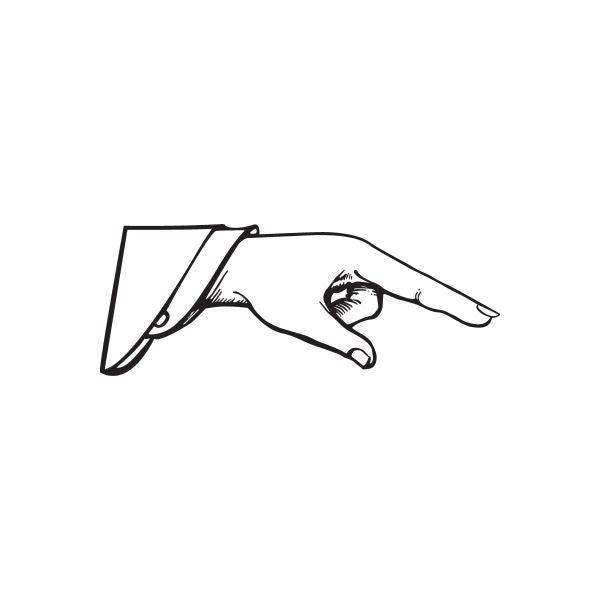 Pointing hand sign vinyl sticker decal, black and white outline