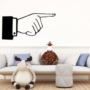 Black pointing hand wall decal with forearm cuff, finger aimed right