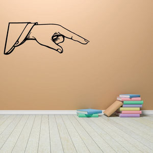 Pointing hand vinyl wall decal with black outline, hand pointing right